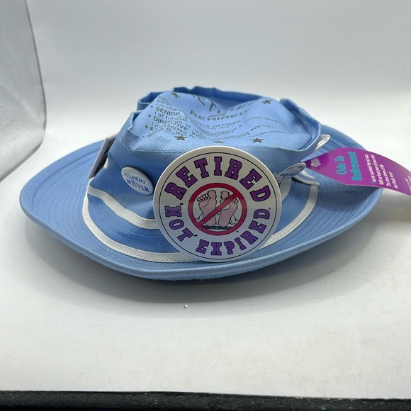Vtg 1992 Laid Back Retirement Bucket Hat Gag Gift Blue Buttons Retired Rehired - Picture 1 of 9
